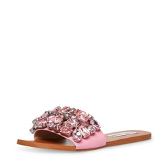 Steve Madden Brionna Slides Oversize Rhinestone Adorns Slip On Flat Sandals Pink