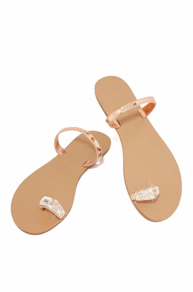Shoe Republic Mala Rose Gold Nude Toe Ring Rhinestone Flat Thong Sandals (9)