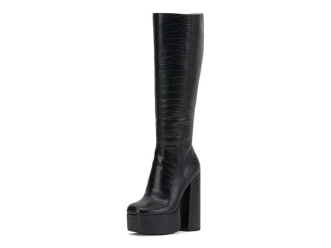 Jessica Simpson KNee High Heel Boots Samah Black Round Toe Platform Boots