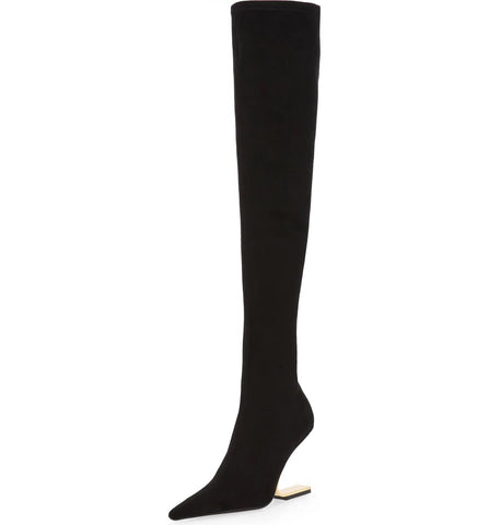 Jeffrey Campbell Compass-OK Black Suede Black Pointed Toe Over the Knee Boots