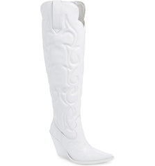Jeffrey Campbell Amigos White Leather Over The Knee Pointed Western Boots
