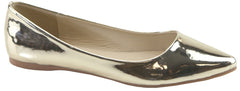 Bella Marie Angie-18 Gold Pu Fashion Classic Slip On Pointy Toe Ballet Flat Shoes