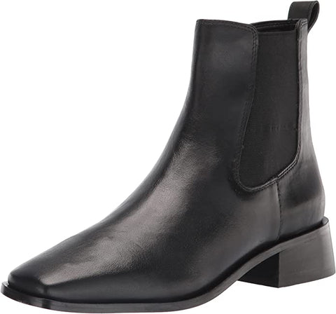 Sam Edelman Thelma Black Pull On Square Toe Leather Chelsea Ankle Fashion Boots