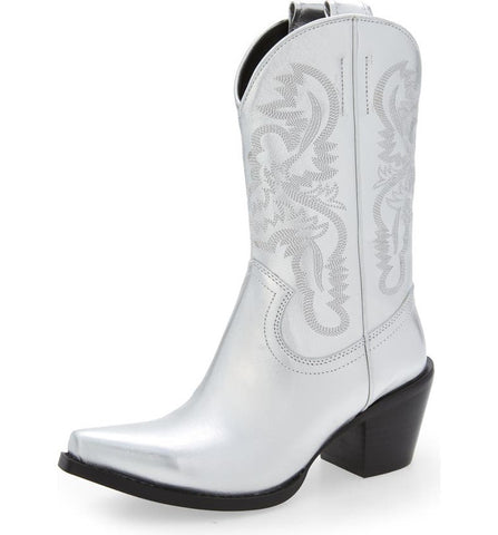 Jeffrey Campbell RANCHER-MD Mid-shaft embroidered  western boot WHITE WHITE