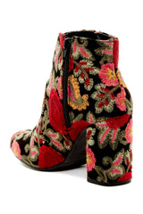 MIA Vail Black Bouquet Embroidered Chunky Heel Round Toe Fashion Ankle Bootie