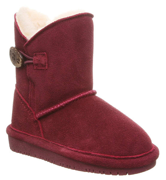 Bearpaw Casual Boots Girls Rosie Youth Wine Cow Suede Fur Lined Boots Bootie