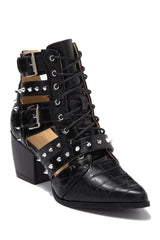 Cape Robbin Claws Black Textured Studded Cutout Two Buckle Bootie