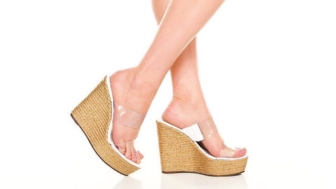 Schutz Arien Mid White Slip On Open Toe Clear Straps Modern Spin Wedges Sandals