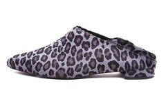 Ivy Kirzhner Pan Grey Cheetah Pointed Colapsable Back Flat Slip On Mule Slide