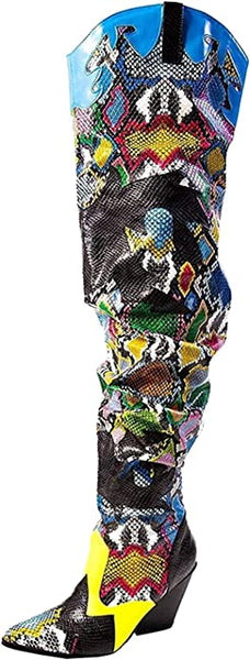 Cape Robbin Hilda Multi Snake Thigh Over Knee Pointy Western Kelsey Slouchy Boot